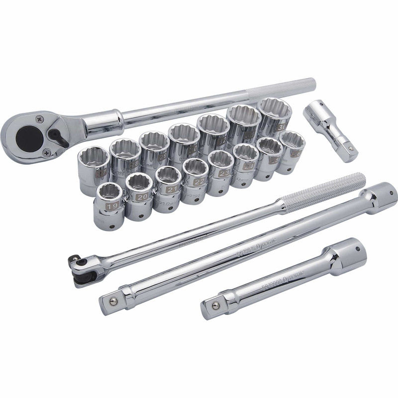 3/4" Drive 20pc 12-Point Standard Metric Socket Set, 19mm - 36mm